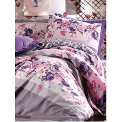Lenjerie de Pat, Bumbac Ranforce  , 250 x 240 , 50X70,  220 X 200, 4 piese , model flori mov