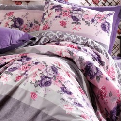 Lenjerie de Pat, Bumbac Ranforce  , 250 x 240 , 50X70,  220 X 200, 4 piese , model flori mov