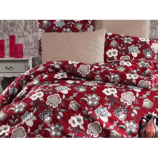 Cearceaf pilota 2 persoane 200 x 200 cm ranforce , model   visiniu cu  floricele 