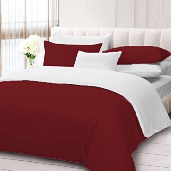 Lenjerie de Pat, Bumbac Ranforce  , 250 x 240 , 50X70, 220 X 200, 4 piese , visiniu -alb