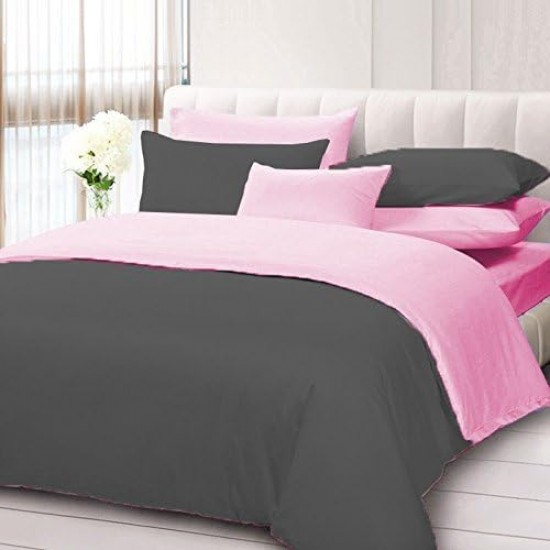 Lenjerie de Pat, Bumbac Ranforce ,   2 persoane, 250 x 240 , 50X70, 220X200, 4 piese,  roz inchis - negru 