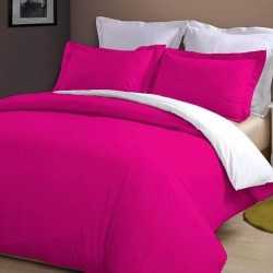 Lenjerie de Pat, Bumbac Ranforce ,  White - Dark Pink , 250 x 240 , 50X70, 220X200, 4 piese