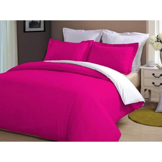 Lenjerie de Pat, Bumbac Ranforce ,  White - Dark Pink , 250 x 240 , 50X70, 220X200, 4 piese