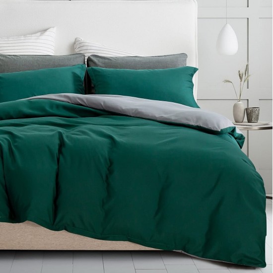 Lenjerie de Pat, Bumbac Ranforce ,   2 persoane, 250 x 240 , 50X70, 220X200, 4 piese, verde inchis  -  gri 
