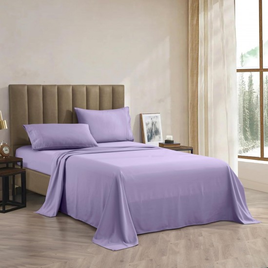 Cearceaf de pat  cu elastic , pentru o saltea de 1 persoana ,   140  x 200 cm , bumbac ranforce,   mov lavanda