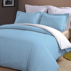 Lenjerie de Pat, Bumbac Ranforce  ,250 x 240 cm, 50X70, 140  X  200,  4 piese ,   White - Blue Light