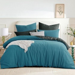 Lenjerie de Pat, Bumbac Ranforce    ,250 x 240 cm, 50X70,  220X200,  4 piese,    Grey-Turquoise