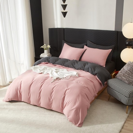 Lenjerie de Pat, Bumbac Ranforce , Roz prafuit - Gri antracit   , 250 x 50X70, 180 X 200, 4 piese