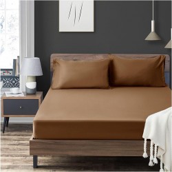 Cearceaf de pat cu elastic din bumbac ranforce 100% , 200 x200 cm ,  maro