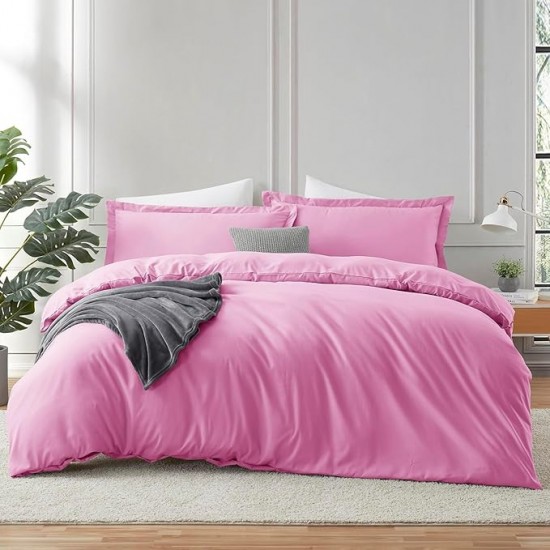 Lenjerie de Pat, Bumbac Ranforce ,  2 persoane, 250 x 240 , 50X70, 220X200, 4 piese,  Roz inchis