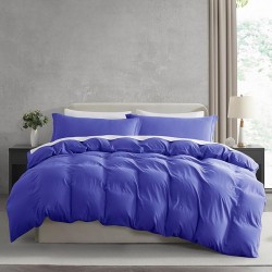 Lenjerie de Pat, Bumbac Ranforce ,   2 persoane, 250 x 240 , 50X70, 180 X 200, 4 piese,  Albastru Regal  - Alb