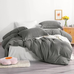 Lenjerie de Pat, Bumbac Ranforce  , 250 x 240 cm, 50X70,  240 X 260,  4 piese, Gri -Alb 