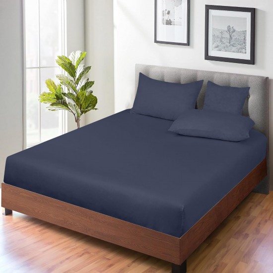 Cearceaf de pat cu elastic la saltea 280 x 280 cm bumbac ranforce bleumarin