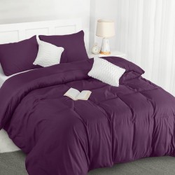 Lenjerie de Pat, Bumbac Ranforce ,White -Dark Purple,  2 persoane, 250 x 240 , 50X70, 220X200, 4 piese