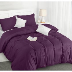 Lenjerie de Pat, Bumbac Ranforce ,White -Dark Purple,  2 persoane, 250 x 240 , 50X70, 220X200, 4 piese