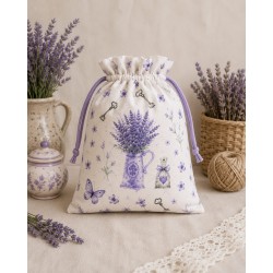 Saculet  decorativ cu snur din bumbac model  Lavanda nr 1
