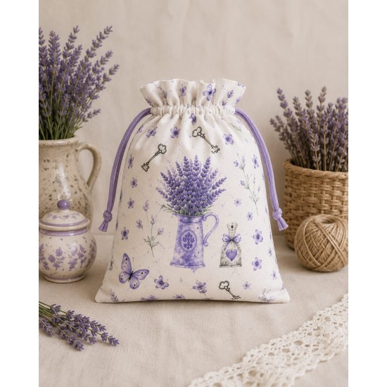 Saculet  decorativ cu snur din bumbac model  Lavanda nr 1