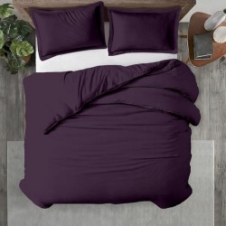 Lenjerie de Pat, Bumbac Ranforce ,   2 persoane, 250 x 240 , 50X70, 180 X 200, 4 piese,  Plum -White 