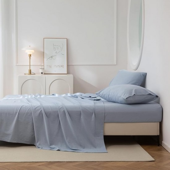 Cearceaf de pat  simplu , fara elastic , 250x240 cm bumbac ranforce , Baby Blue 