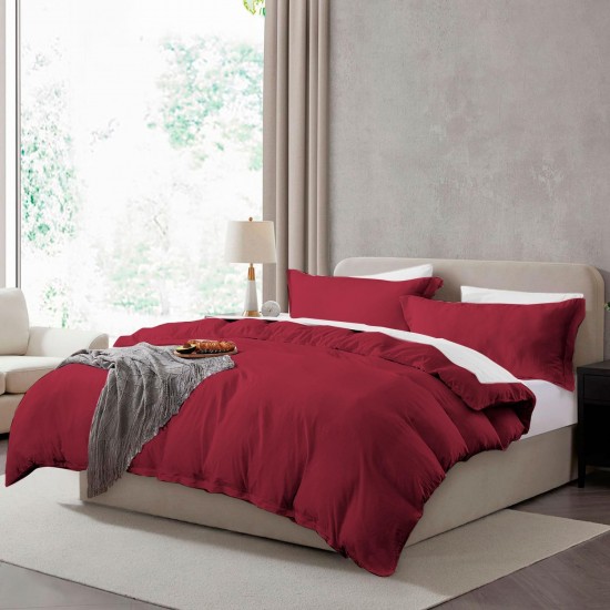 Lenjerie de Pat, Bumbac Ranforce ,   2 persoane, 250 x 240 , 50X70, 180 X 200, 4 piese,  Visiniu -Alb 