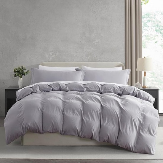 Lenjerie de Pat, Bumbac Ranforce ,   2 persoane, 250 x 240 , 50X70, 180 X 200, 4 piese,  Gri Deschis -Alb