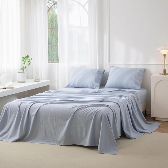 Cearceaf de pat  simplu , fara elastic , 250x240 cm bumbac ranforce , Baby Blue 