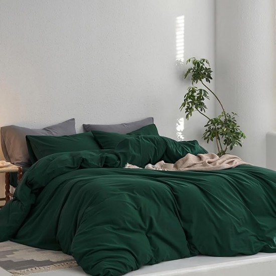 Lenjerie de Pat, Bumbac Ranforce ,   2 persoane, 250 x 240 , 50X70, 180 X 200, 4 piese,  Verde Inchis