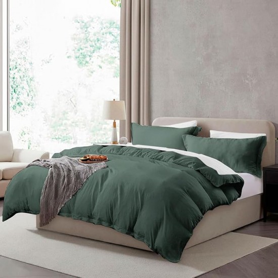 Lenjerie de Pat, Bumbac Ranforce ,   2 persoane, 250 x 240 , 50X70, 180 X 200, 4 piese,  Verde inchis -Alb