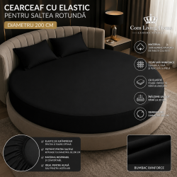 Cearceaf de pat cu elastic pentru saltea rotunda  negru inchis 