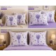Cearceaf de pat  cu elastic , pentru o saltea de 1 persoana ,    140  x 200 cm , bumbac ranforce,   mov lavanda + 2 fete de perna cu model lavanda  nr 1