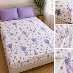 Cearceaf de pat  cu elastic , pentru o saltea de 1 persoana ,    140  x 200 cm , bumbac ranforce,   Model   Lavanda nr 1