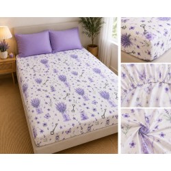 Cearceaf de pat  cu elastic , pentru o saltea de 1 persoana ,    140  x 200 cm , bumbac ranforce,   Model   Lavanda nr 1