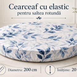 Cearceaf de pat cu elastic pentru saltea rotunda cu diametrui de 200 cm , bumbac ranforce cu model 