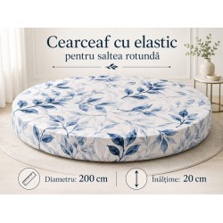 Cearceaf de pat cu elastic pentru saltea rotunda cu diametrui de 200 cm , bumbac ranforce cu model 