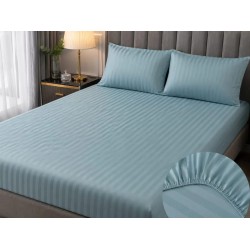 Cearceaf de pat  cu elastic , pentru  saltea de  2  persoane,   200  x 200 cm ,   damasc turcoaz, in cutie de carton eleganta