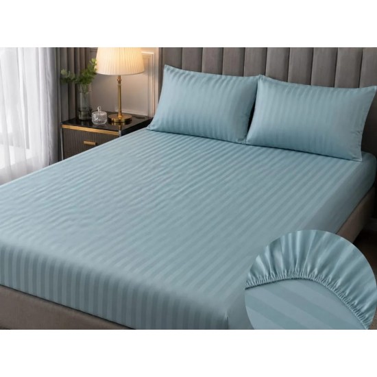 Cearceaf de pat  cu elastic , pentru o saltea de  2  persoane, 180  x 200 cm , damasc turcoaz, in cutie de carton eleganta