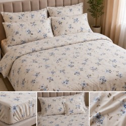 Cearceaf de pat  cu elastic , pentru o saltea de 1 persoana ,    140  x 200 cm , bumbac ranforce,   model cu floricele albastre