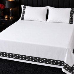 Cearceaf de pat dublu extra , simplu , fara elastic pentru saltele inalte,  280 x 280 cm , bumbac ranforce , alb uni + 2 fete de perna 50 x 70 cm  cu insertii negre premium 