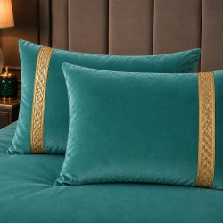 Set 2 fete de perna  decorative 40 x 60 cm , catifea  verde menta cu accesorii aurii