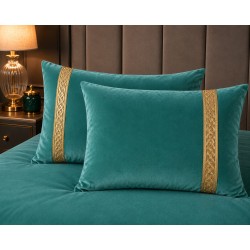 Set 2 fete de perna  decorative 40 x 60 cm , catifea  verde menta cu accesorii aurii