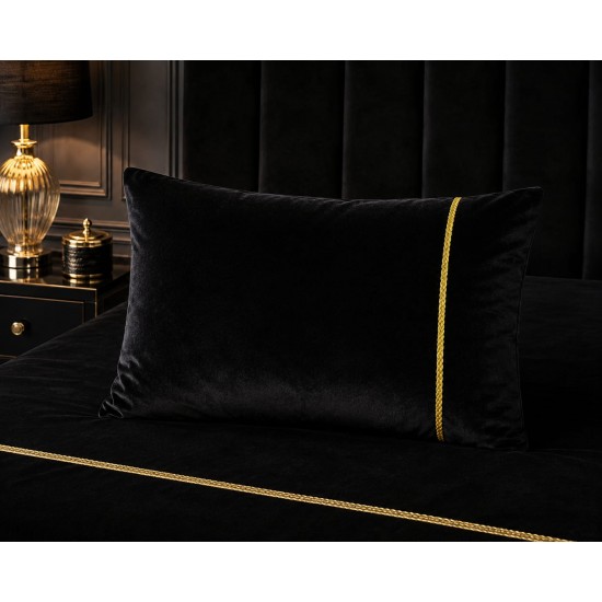 Set 2 fete de perna  decorative 45 x 45 cm , catifea neagra cu accesorii aurii