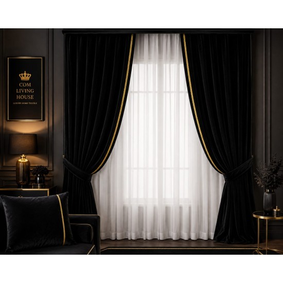 Set 2 fete de perna  decorative 45 x 45 cm , catifea neagra cu accesorii aurii