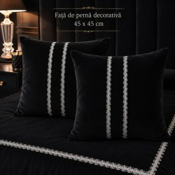 Set 2 fete de perna decorative catifea neagra 45 x 45 cm  cu accesoriu argintiu metalizat