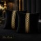 Set 2 fete de perna decorative catifea  neagra 45 x 45 cm , cu accesorii aurii 