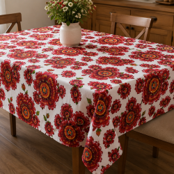 Fata de masa  cu  model   , bumbac impermeabil , 160 x  2 m , ideala pentru   6-8   persoane , antimurdarire 