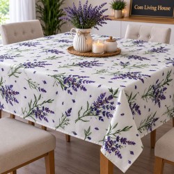 Fata de masa  model  lavanda , bumbac impermeabil , 160 x  200 cm , ideala pentru 6- 8  persoane , antimurdarire 