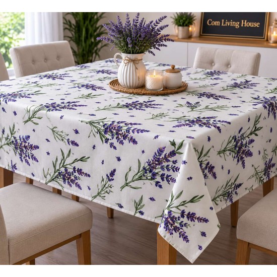 Fata de masa  model  lavanda , bumbac impermeabil , 160 x  200 cm , ideala pentru 6- 8  persoane , antimurdarire 