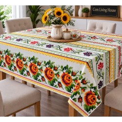 Fata de masa  bumbac impermeabil ,  model   motiv traditional  , 1,60 x 3m   , ideala pentru  10-12 persoane, bumbac 100%, 