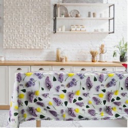Fata de masa  model  flori , bumbac impermeabil , 160 x  2 m , ideala pentru   6-8   persoane , antimurdarire 