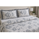 Lenjerie de pat   LUXURY   pentru 2 persoane ,  bumbac premium , model alb gri , cu 4 fete de perna cu volanase -ambalata in cutie eleganta 